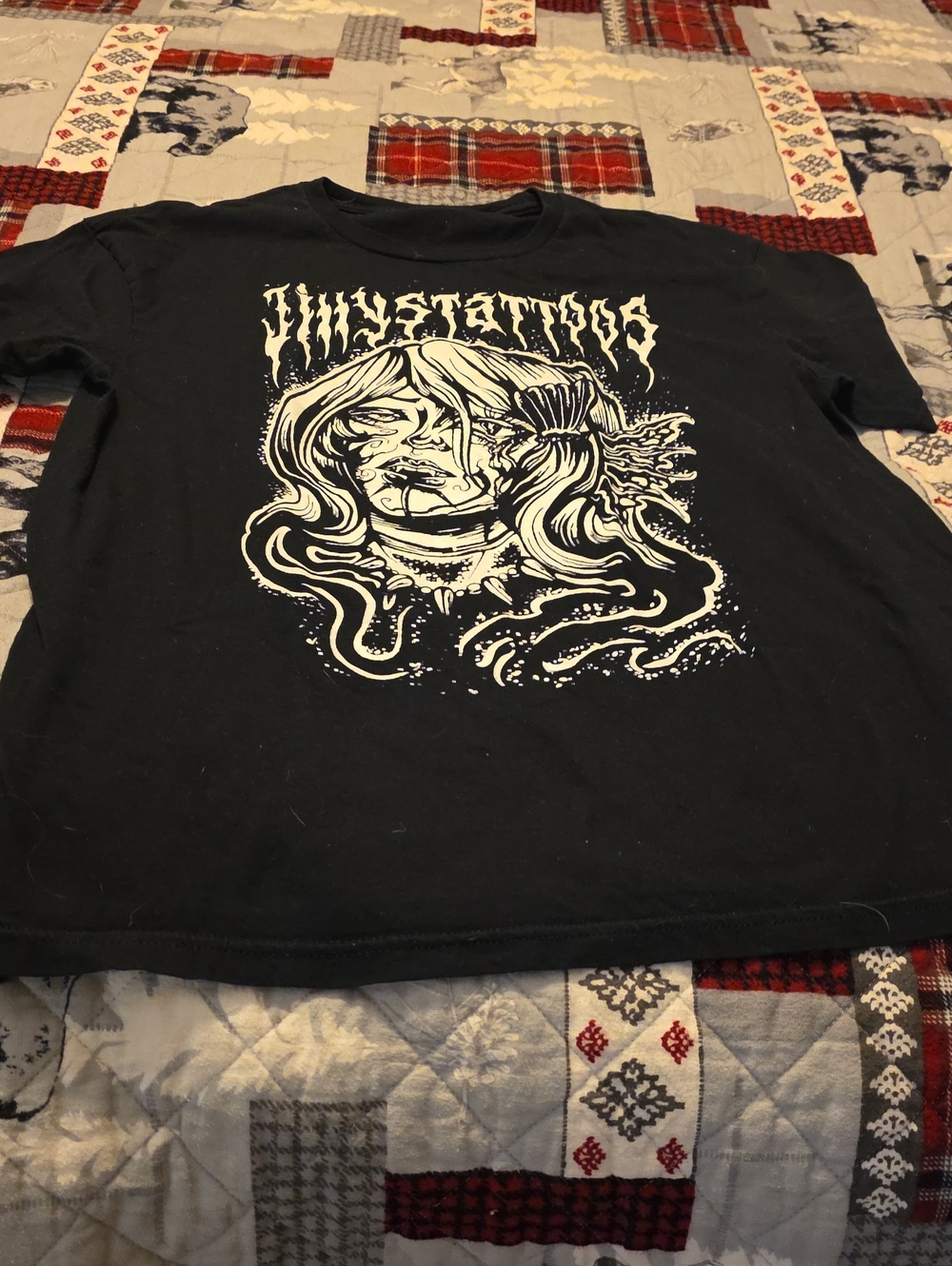 Black Graphic Tee with White Illustration